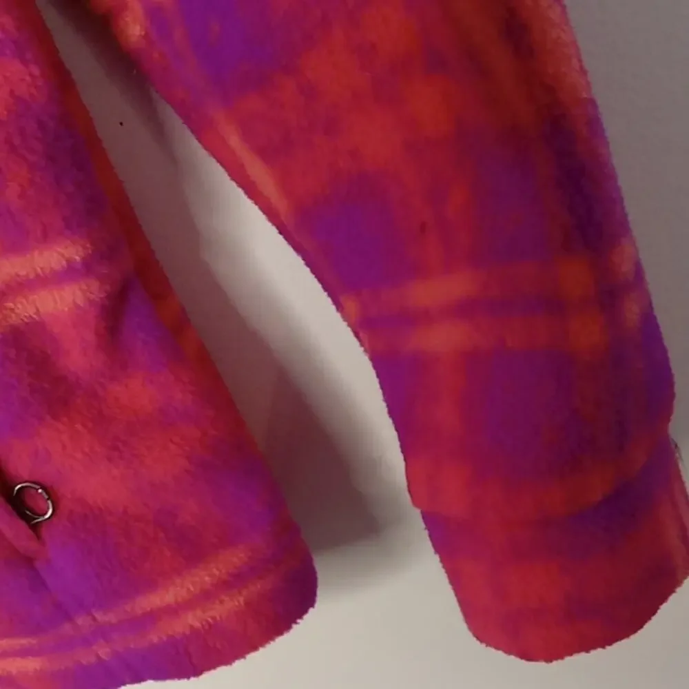 Columbia Girls Size Medium Pink and Orange Plaid Fleece Jacket. Athleisure, War